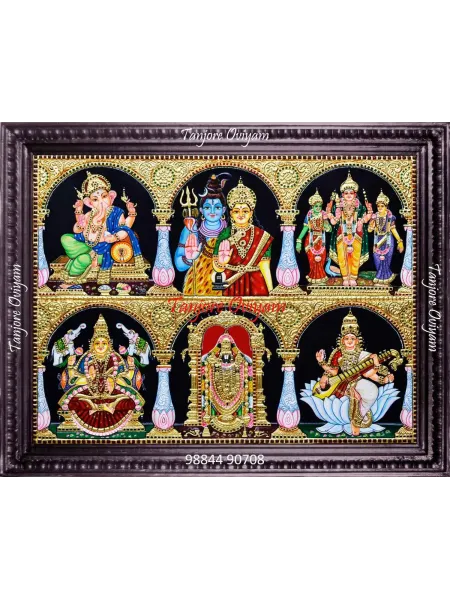 All In One Tanjore Painting Of Multiple Gods | Vinayagar | Shiva Parvati | Murugan | Mahalakshmi | Balaji | Saraswathi